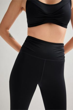 Black Compressive Pleated Waistband Legging