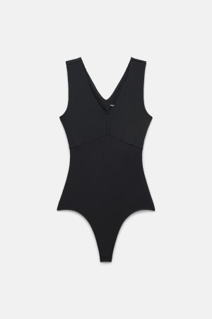 Black Amelia V-Neck Bodysuit