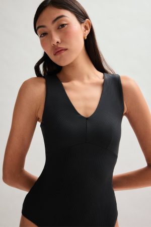 Black Amelia V-Neck Bodysuit
