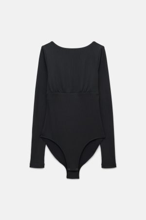 Black Elena Long Sleeve Bodysuit