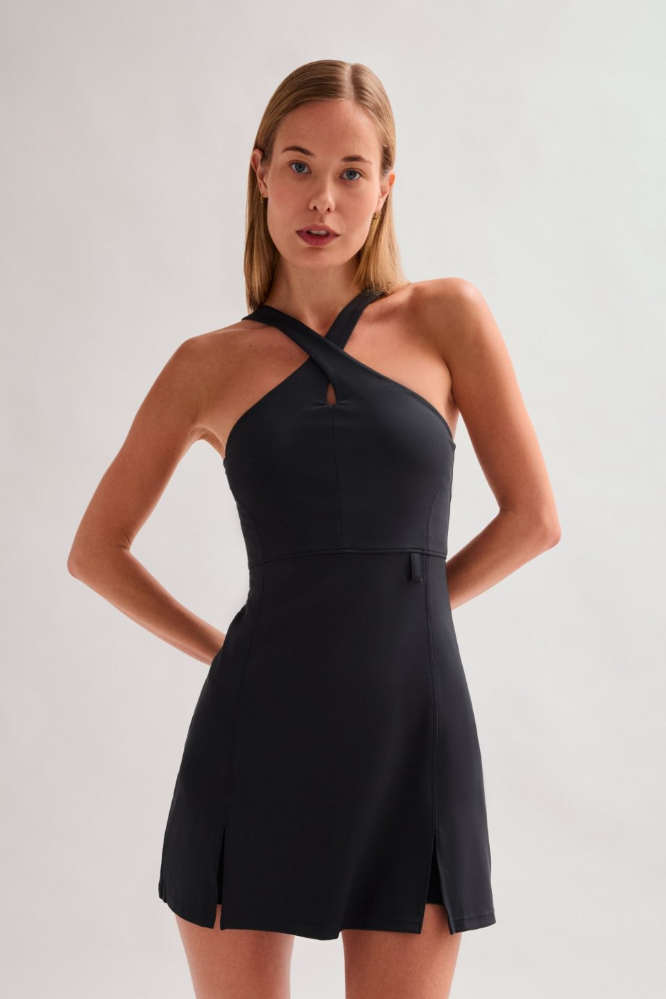 Black Becca X Neck Dress