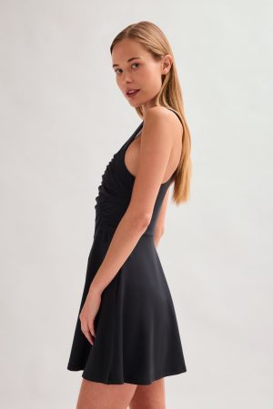 Black Fiona Ruched Dress